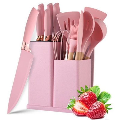 좋은 가격 19pcs 비 스틱 실리콘 요리 가구 스파툴라 세트 홀더와 목재 손잡이 실리콘 부엌 가젯 온라인으로