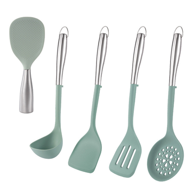 5Pcs 반착형 주방용품 실리콘 요리용품 세트 실리콘 요리용품 주방용품 선물 스테인리스 손잡이