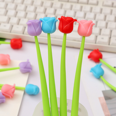 재미있는 생생한 꽃 펜, 크리에이티브 젤 잉크 실리콘 꽃 펜 대용품, 0.5mm 글쓰기 펜 학교 사무실 가정용, 교사 학생 여성, 파티 장식 용품, 6 PC / 세트 (벨꽃 및 동물)