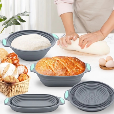 품질 Premium Silicone Sourdough Bread Proofing & Baking Basket Set - Includes Oval & Round Foldable Bowls (9.5 Inch) - Oven & Dishwasher Safe, Gifts For Artisan Bakers 공장