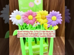 유창한 글쓰기 펜, 12 PC 0.5 mm 검은 잉크 꽃 모양 롤링 볼 귀여운 젤 잉크 펜 학생 및 학교 사무용품 (꽃)