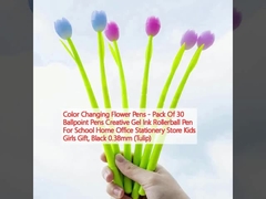 색을 바꾼 꽃 펜 - 30개의 볼펜의 패키지 크리에이티브 젤 잉크 롤러볼 펜 학교용 홈 오피스 스테이션리 스토어 어린이 소녀 선물, 검은색 0.38mm (tulip)